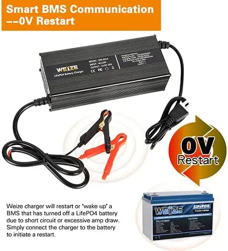 14.6V 20A LiFePO4 Lithium Battery Charger, Intelligent AC-DC LiFePO4 Lithium Battery Smart Charger for 12V Lithium Iron Phosphate Batteries, Support Fast Charging