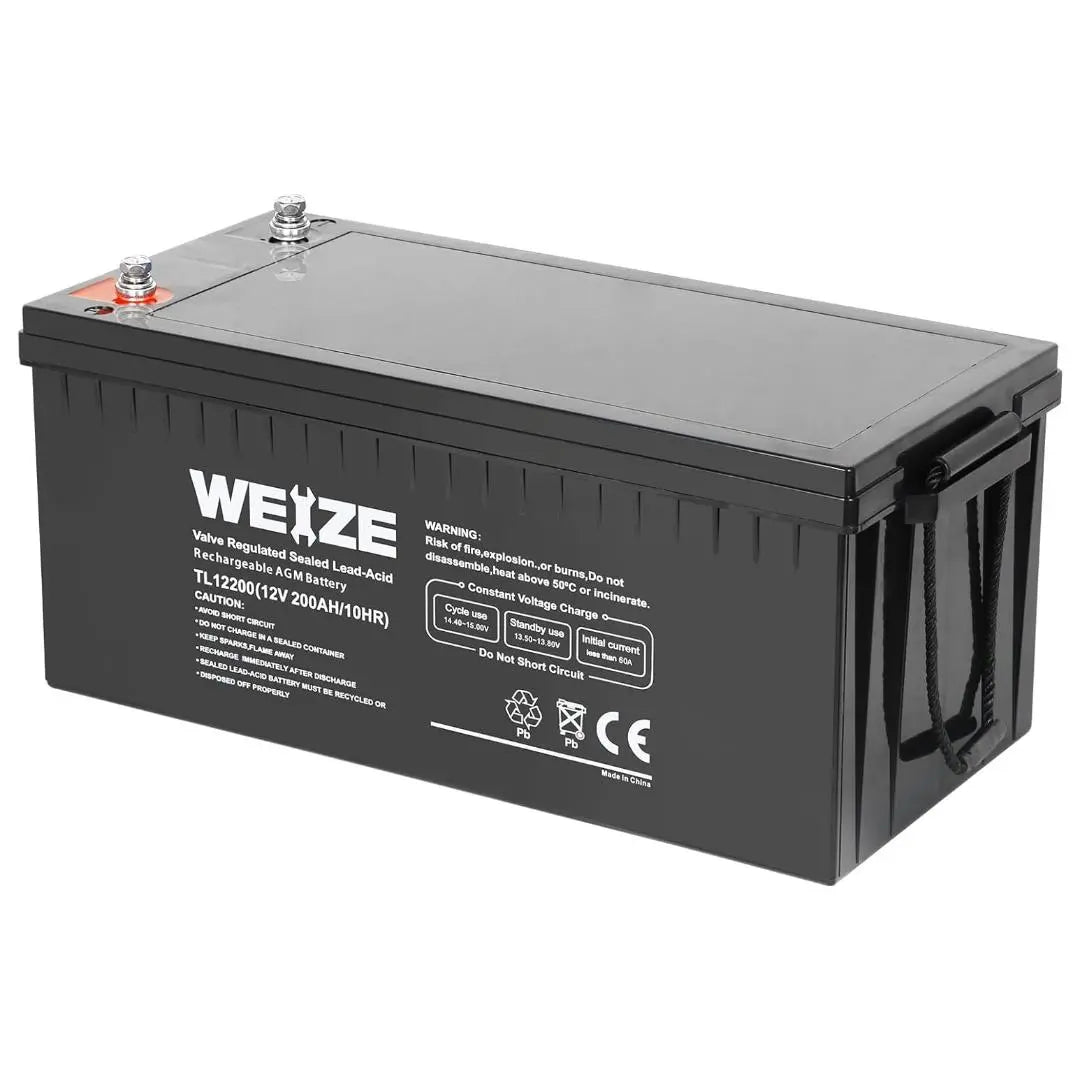 WEIZE 12V 200Ah Deep Cycle AGM Battery, Group Size 4D SLA Battery