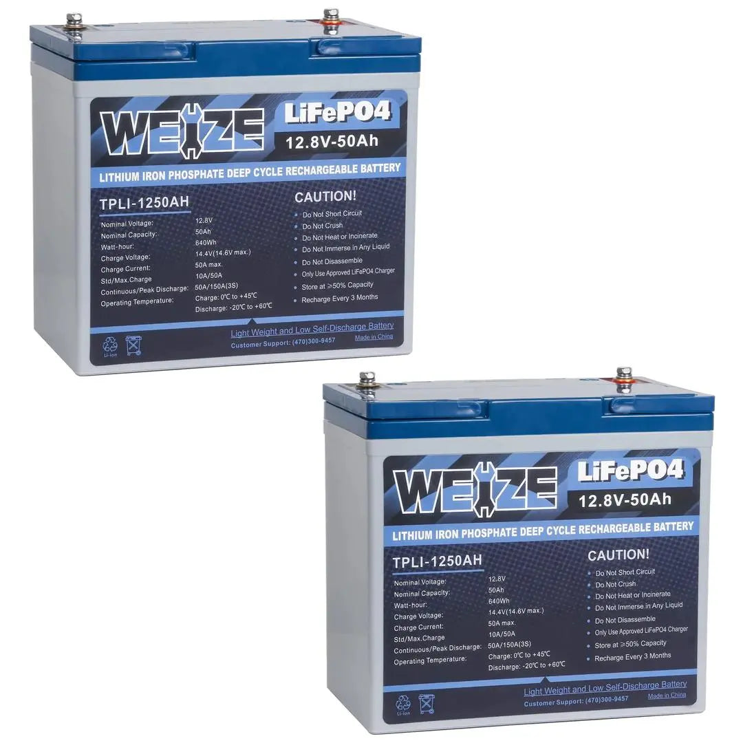 WEIZE 12V 50Ah 640Wh Lithium Battery, Group 24 Deep Cycle LiFePO4 Battery