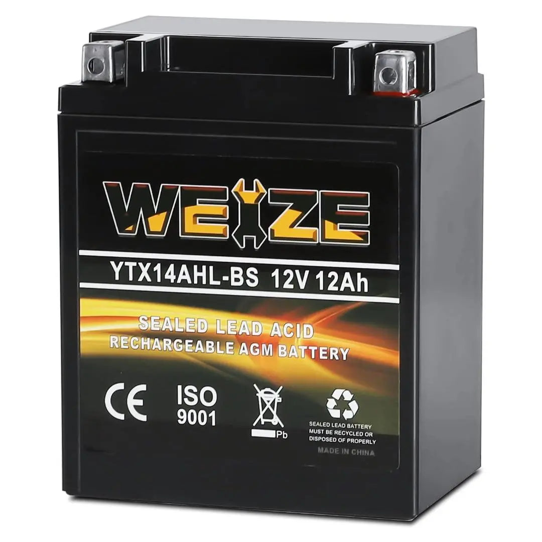 WEIZE YTX14AHL-BS 12V 12Ah High Performance-Rechargeable-Sealed Motorcycle Battery Compatible With Polaris Scrambler, Sportsman 90, Honda Scooters NQ50 Spree,Kawasaki 110 KLX110 Blue