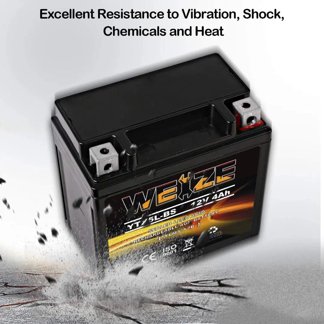 WEIZE YTX5L-BS 12V 4Ah High Performance - Maintenance Free - Sealed AGM Motorcycle Battery CTX5L Battery compatible with Honda YUASA Yamaha ETX5L-BS Batteries