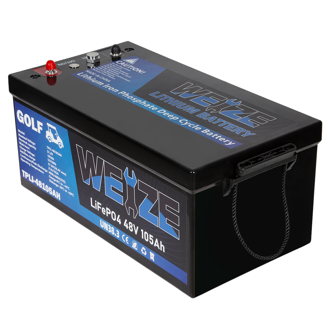 WEIZE 48V(51.2V) 105AH LiFePO4 Golf Cart Battery, 5376Wh Bluetooth Lithium Battery, 8000+ Cycles with 200A BMS, 10 Years Warranty