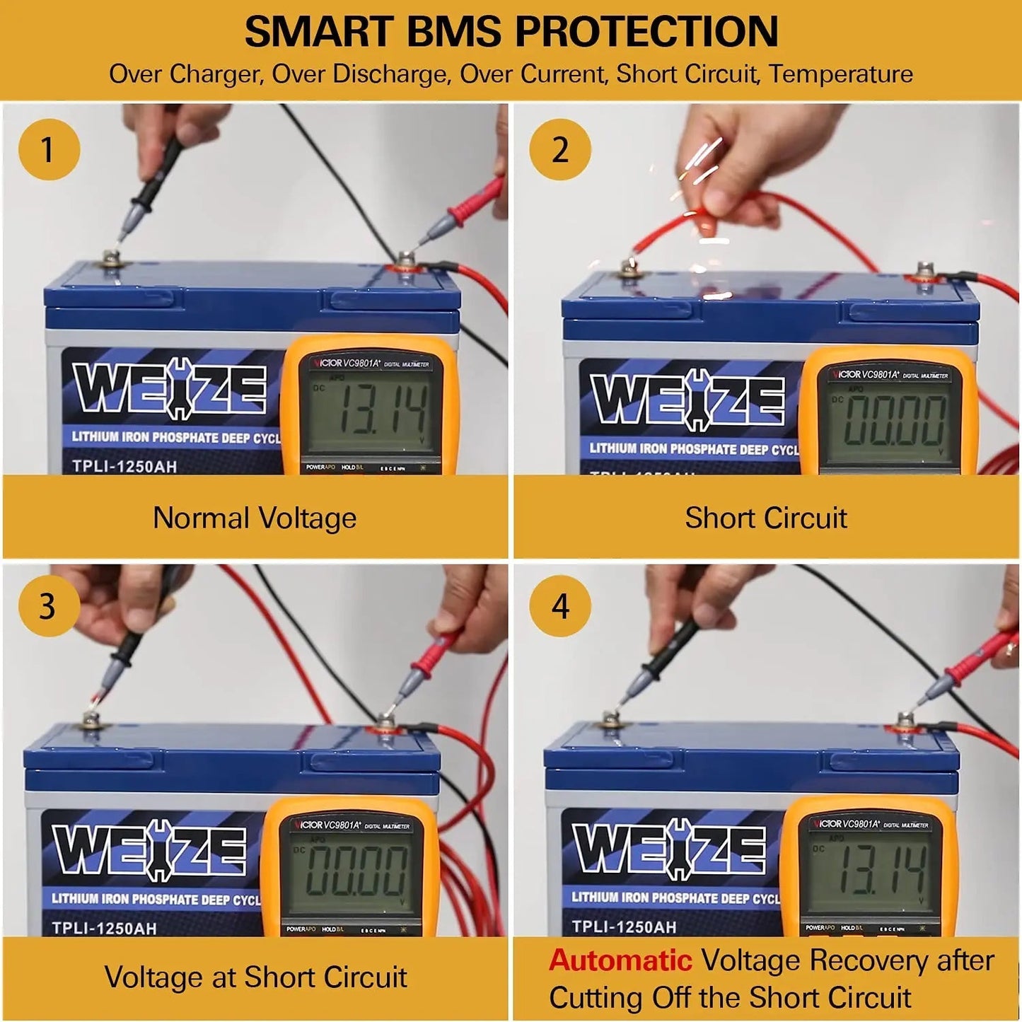 WEIZE LiFePO4 Lithium Camper Vans RV Battery