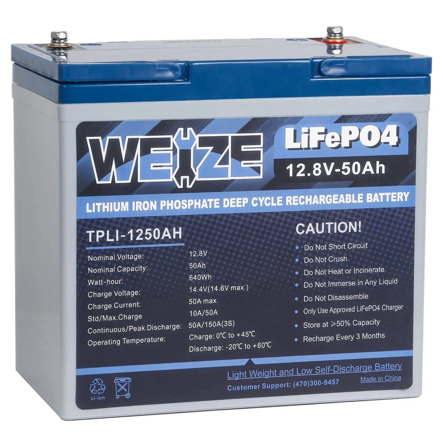 WEIZE 12V 50Ah 640Wh Lithium Battery, Group 24 Deep Cycle LiFePO4 Battery