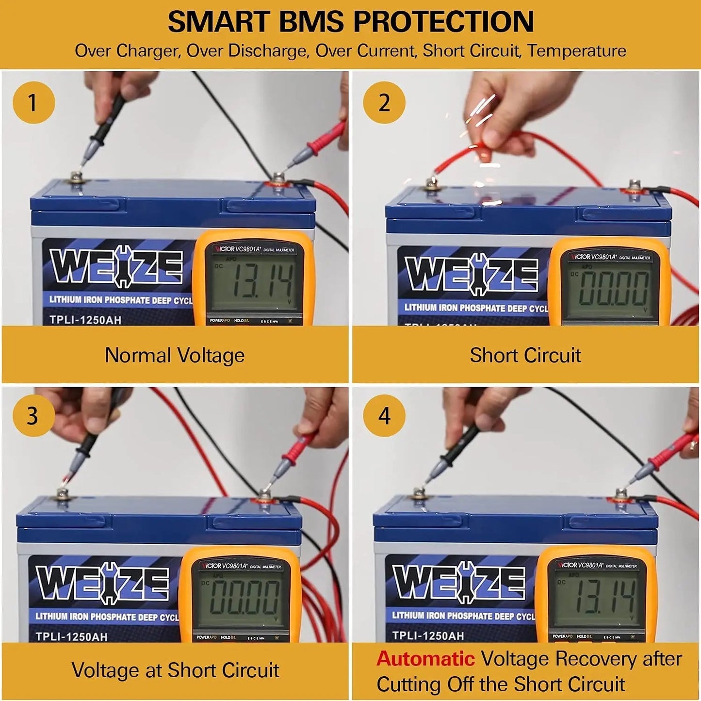 WEIZE 12V 50Ah 640Wh Lithium Battery, Group 24 Deep Cycle LiFePO4 Battery