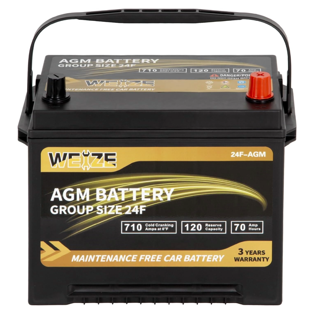 WEIZE Platinum AGM Car Battery BCI Group 24F - 12V 70Ah 710CCA Automotive Battery