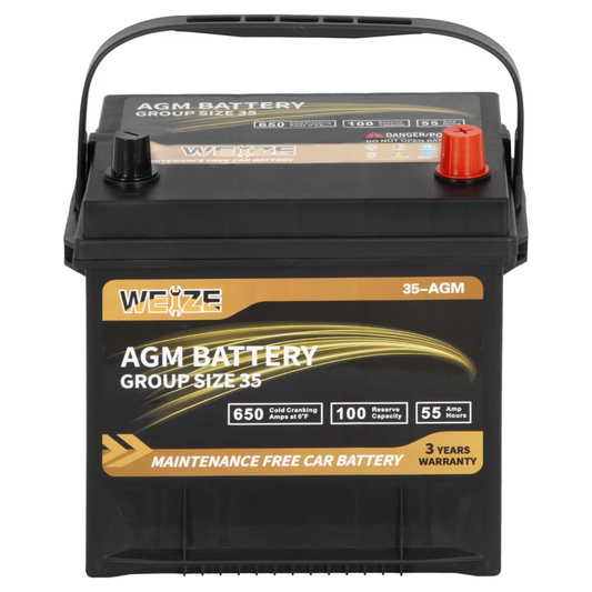 WEIZE Platinum AGM Car Battery BCI Group 35 - 12V 55Ah 650CCA Automotive Battery