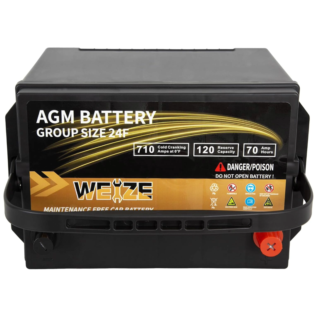 WEIZE Platinum AGM Car Battery BCI Group 24F - 12V 70Ah 710CCA Automotive Battery