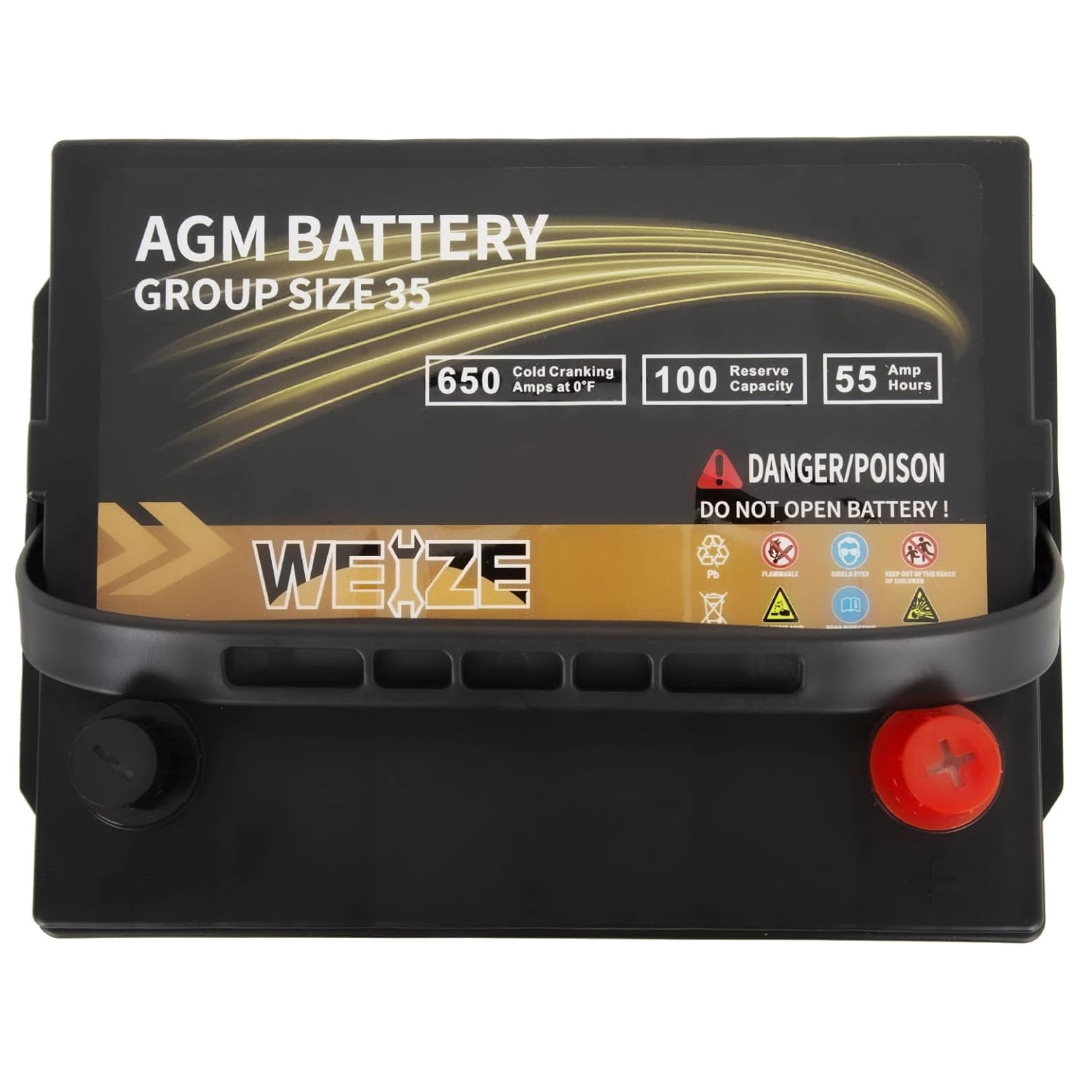 WEIZE Platinum AGM Car Battery BCI Group 35 - 12V 55Ah 650CCA Automotive Battery