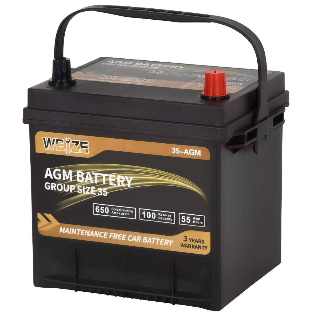 WEIZE Platinum AGM Car Battery BCI Group 35 - 12V 55Ah 650CCA Automotive Battery