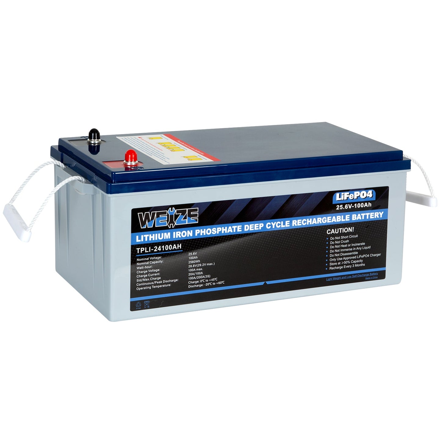 WEIZE 24V 100Ah 2560Wh Deep Cycle LiFePO4 Lithium Battery