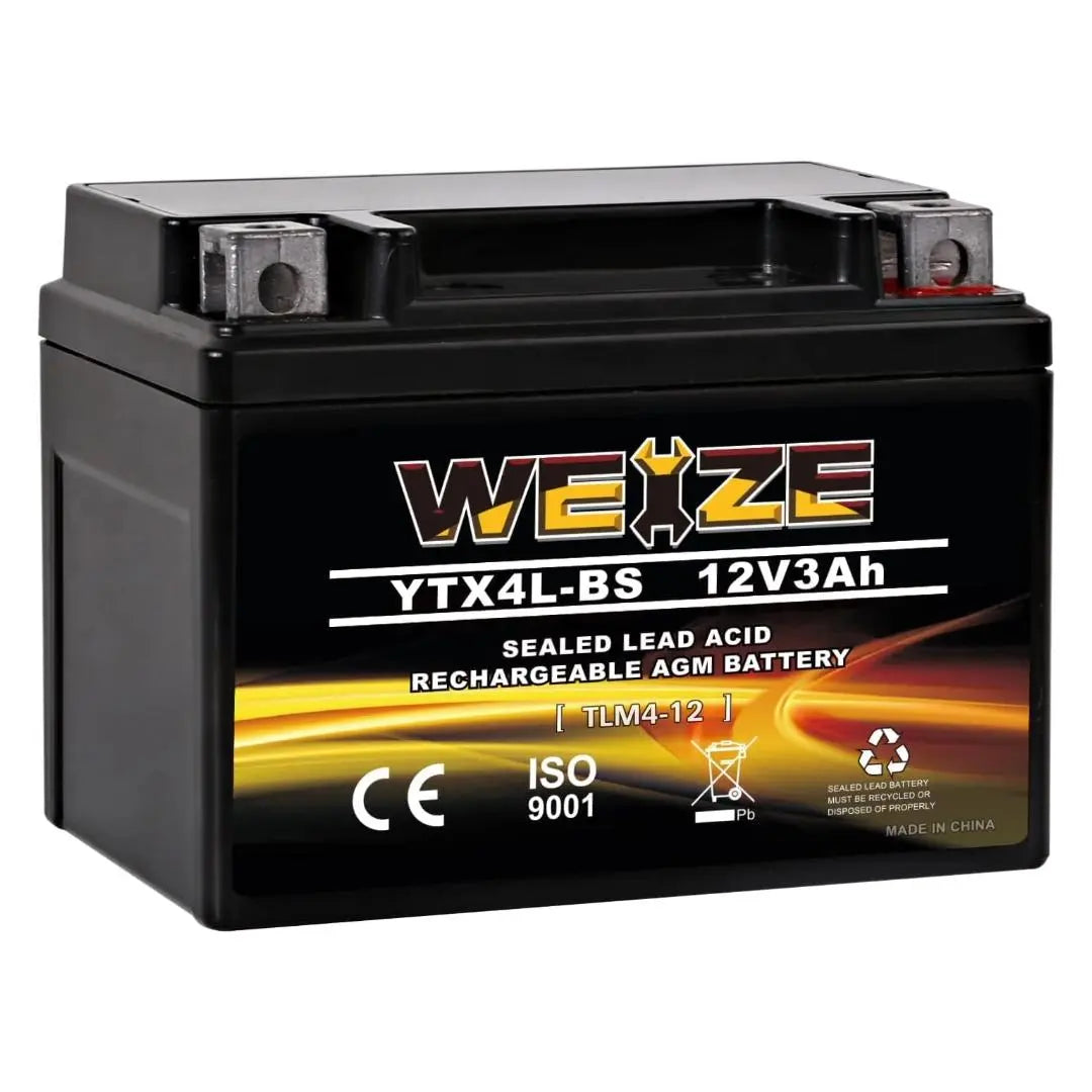 WEIZE YTX4L-BS 12V 3Ah High Performance-Rechargeable-Sealed Motorcycle Battery Compatible With Polaris Scrambler, Sportsman 90, Honda Scooters NQ50 Spree,Kawasaki 110 Can-Am DS70,Yamaha TTR125E/LE