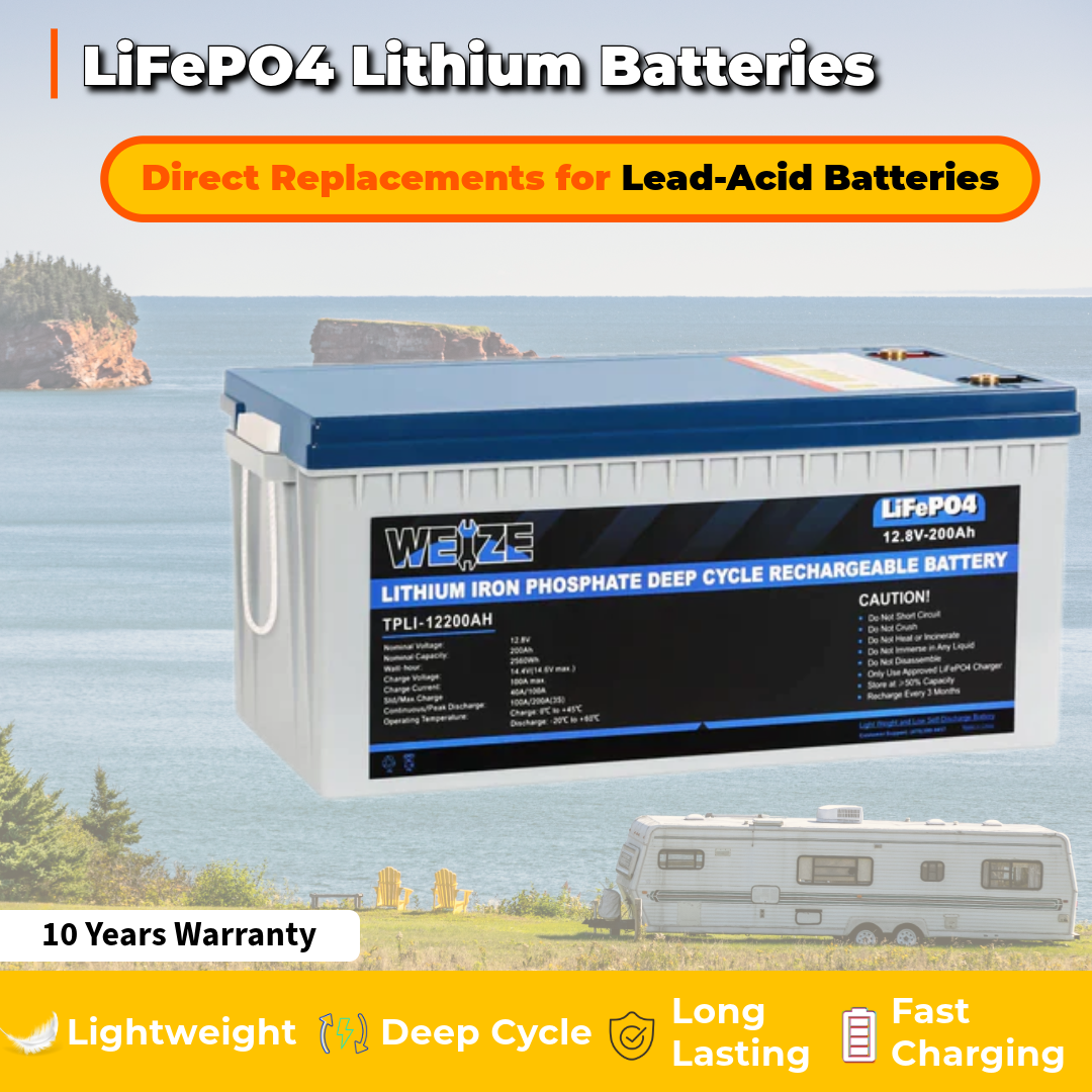 WEIZE 12V 200Ah 2560Wh Lithium Battery, Deep Cycle LiFePO4 Battery