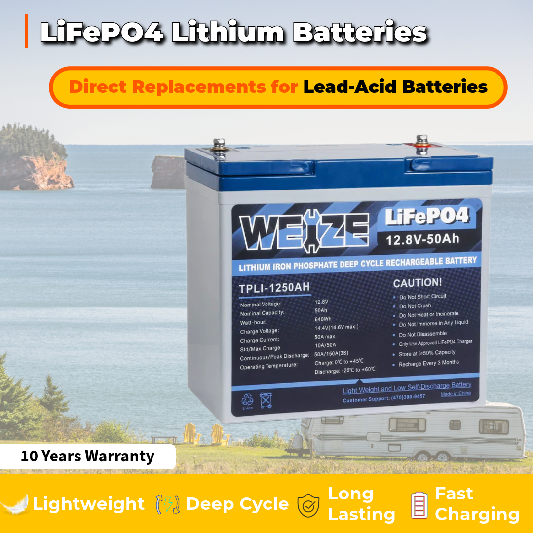 WEIZE 12V 50Ah 640Wh Lithium Battery, Group 24 Deep Cycle LiFePO4 Battery