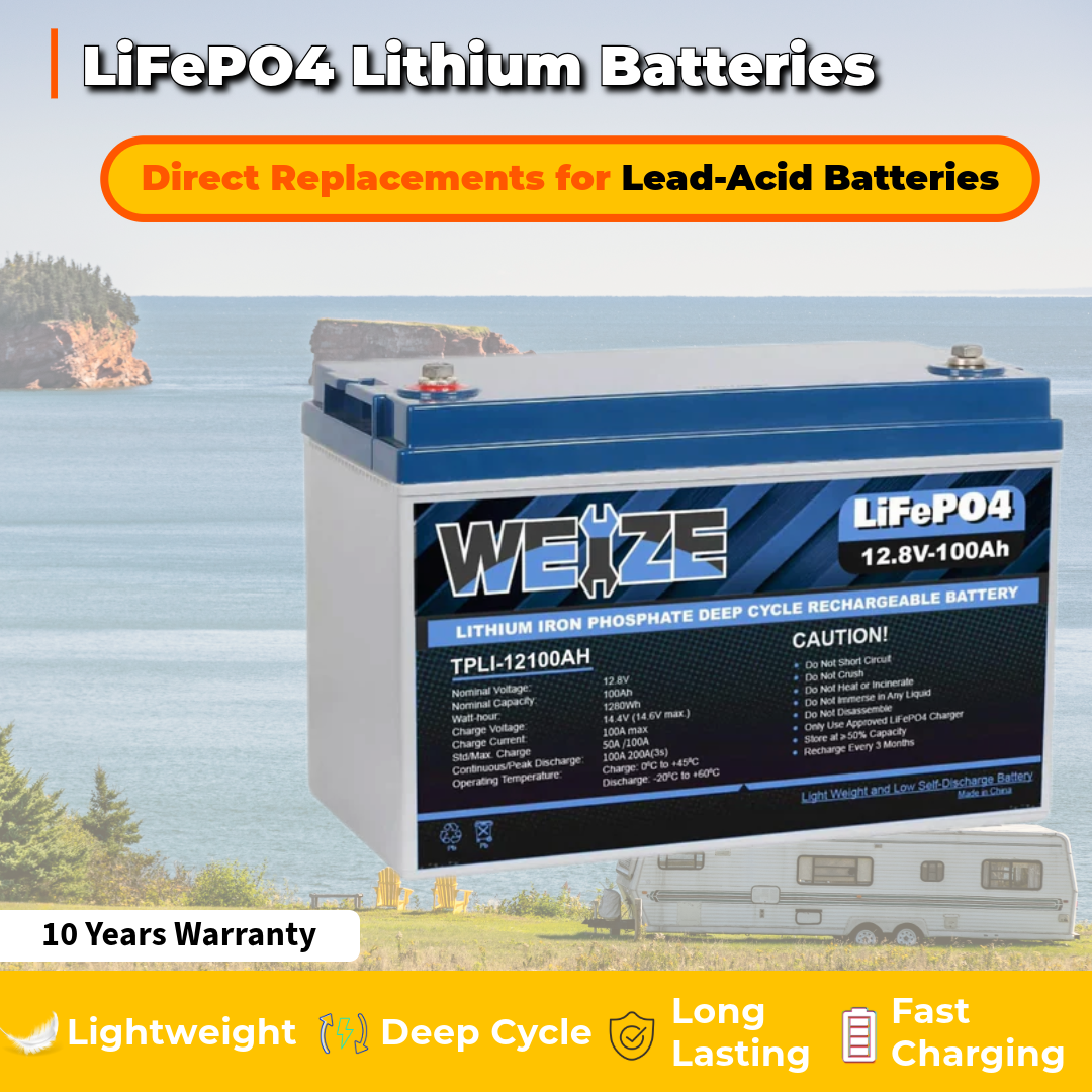 🔥WEIZE 12V 100Ah 1280Wh Lithium Battery, Group 31 Deep Cycle LiFePO4 Battery