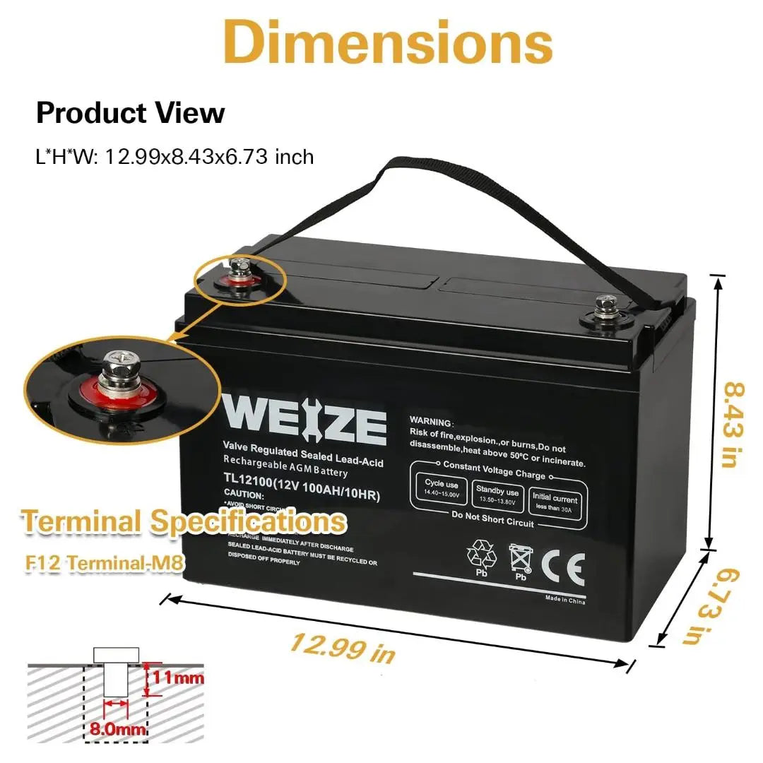 WEIZE 12V 100Ah Deep Cycle AGM Battery, Group Size 31 SLA Battery