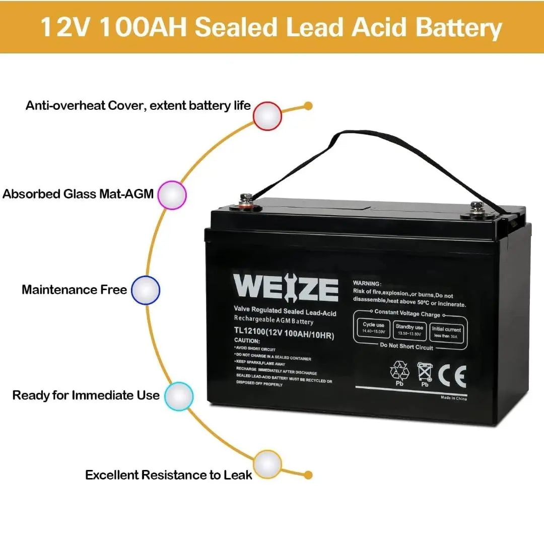 WEIZE 12V 100Ah Deep Cycle AGM Battery, Group Size 31 SLA Battery