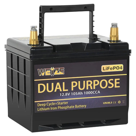 WEIZE 12V 105AH Dual Purpose LiFePO4 Lithium Battery, Starter & Deep Cycle, Marine & RV Battery