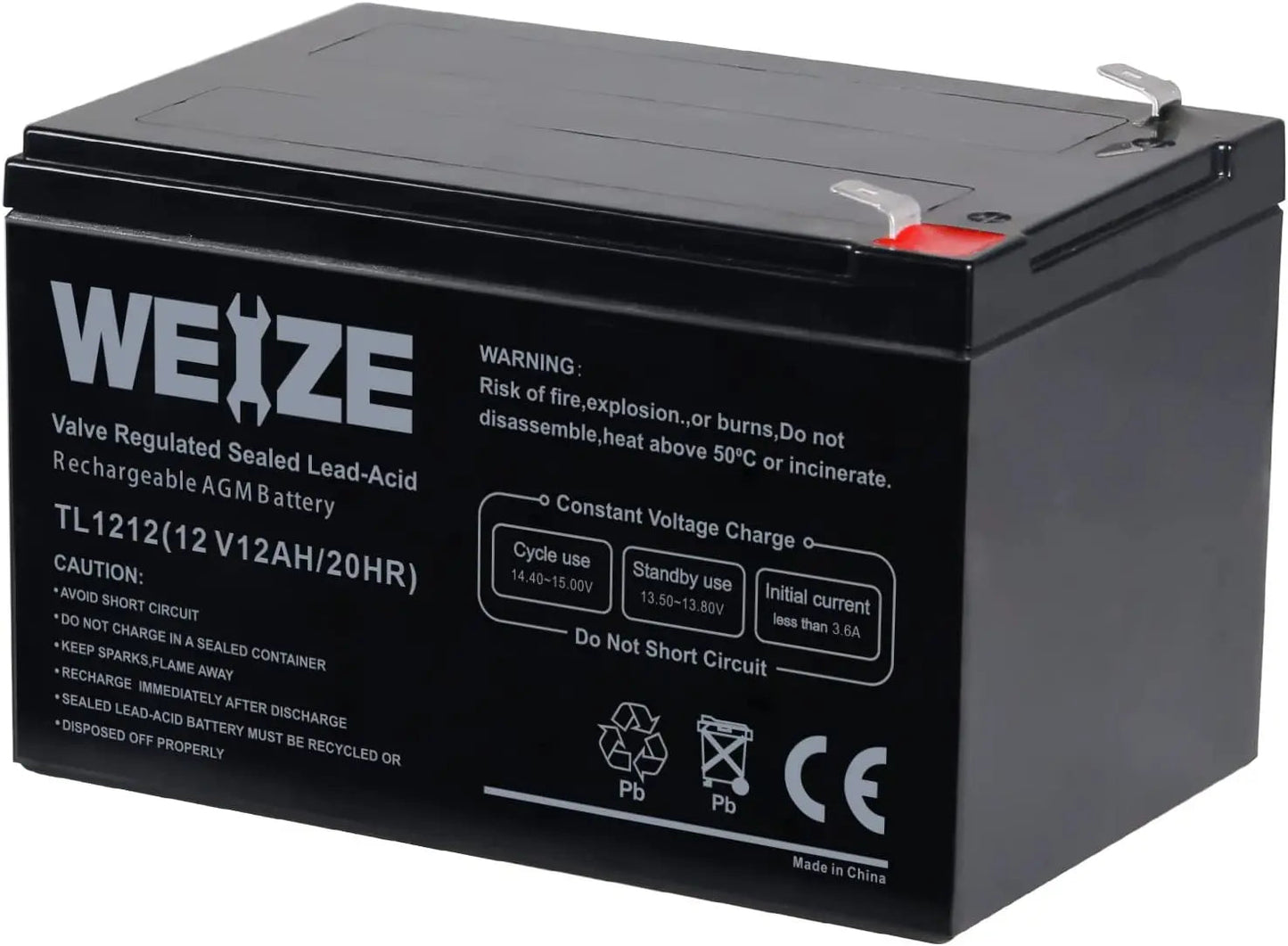 WEIZE 12V 12Ah SLA Deep Cycle AGM Battery