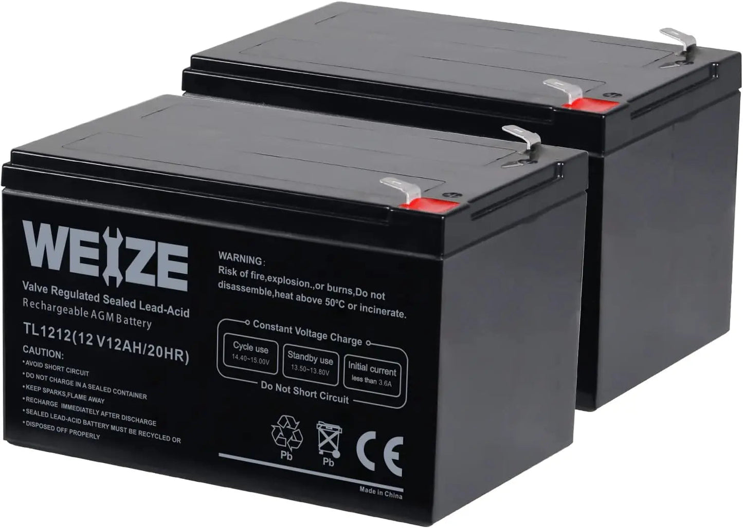 WEIZE 12V 12Ah SLA Deep Cycle AGM Battery