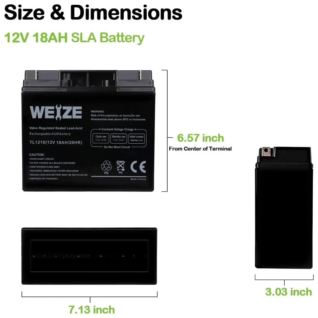 WEIZE 12V 18Ah SLA Deep Cycle AGM Battery