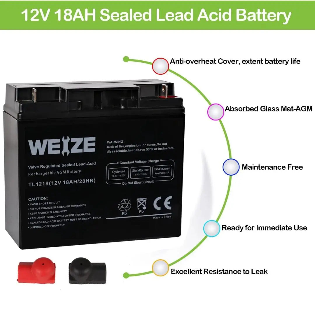 WEIZE 12V 18Ah SLA Deep Cycle AGM Battery