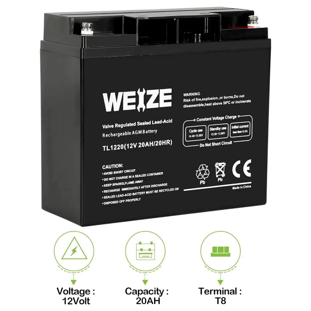 WEIZE 12V 20Ah SLA Deep Cycle AGM Battery