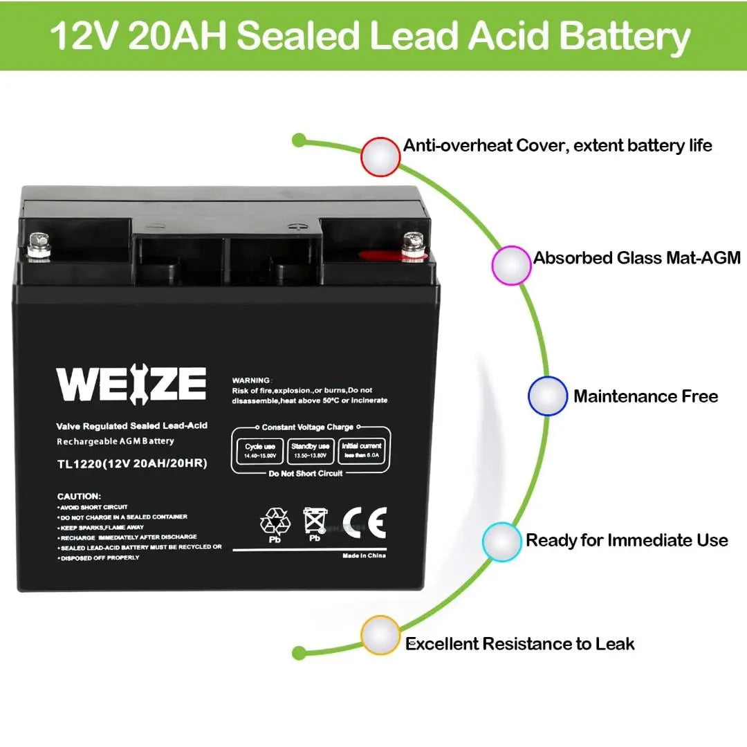 WEIZE 12V 20Ah SLA Deep Cycle AGM Battery