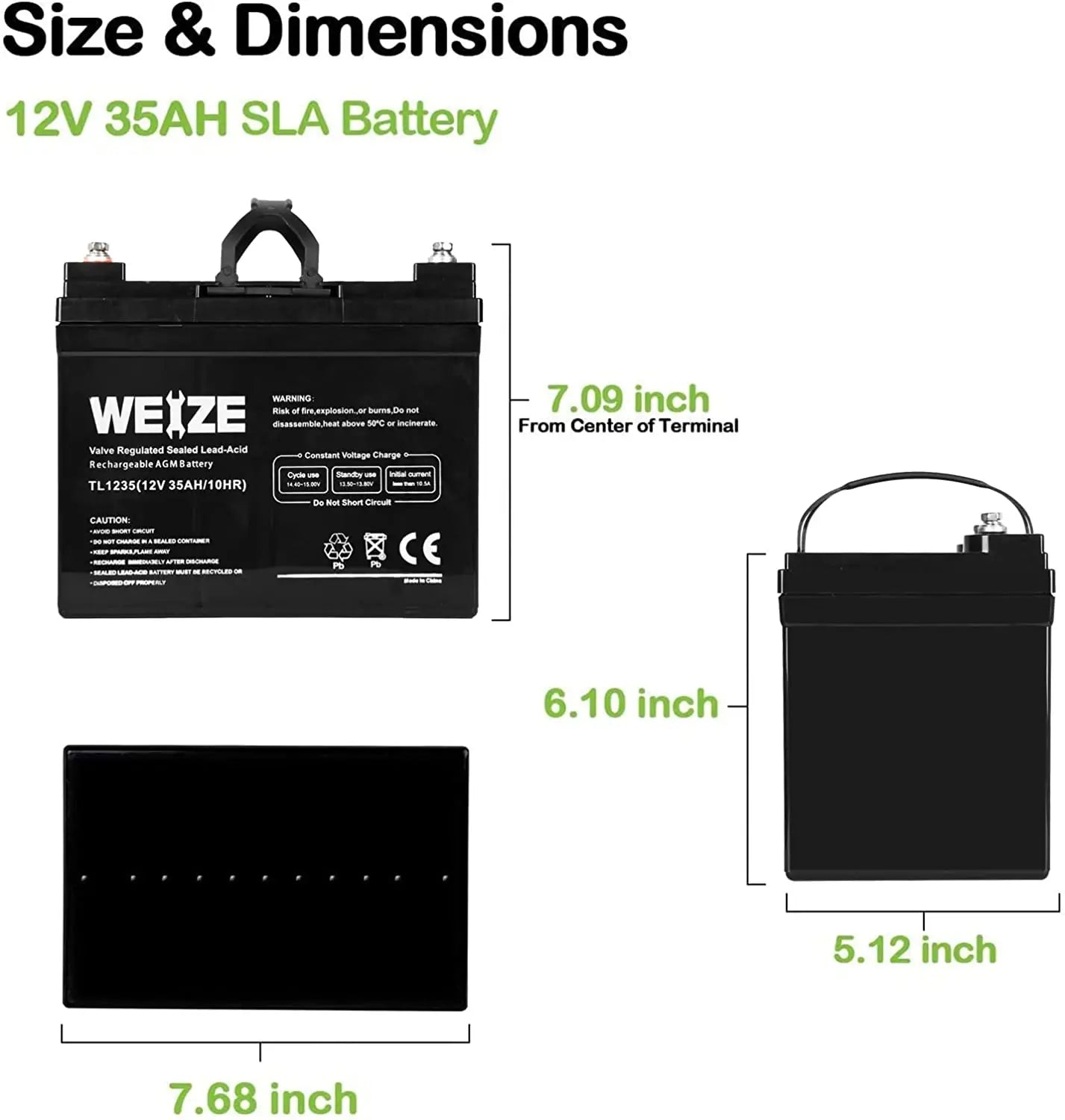 WEIZE 12V 35Ah SLA Deep Cycle AGM Battery