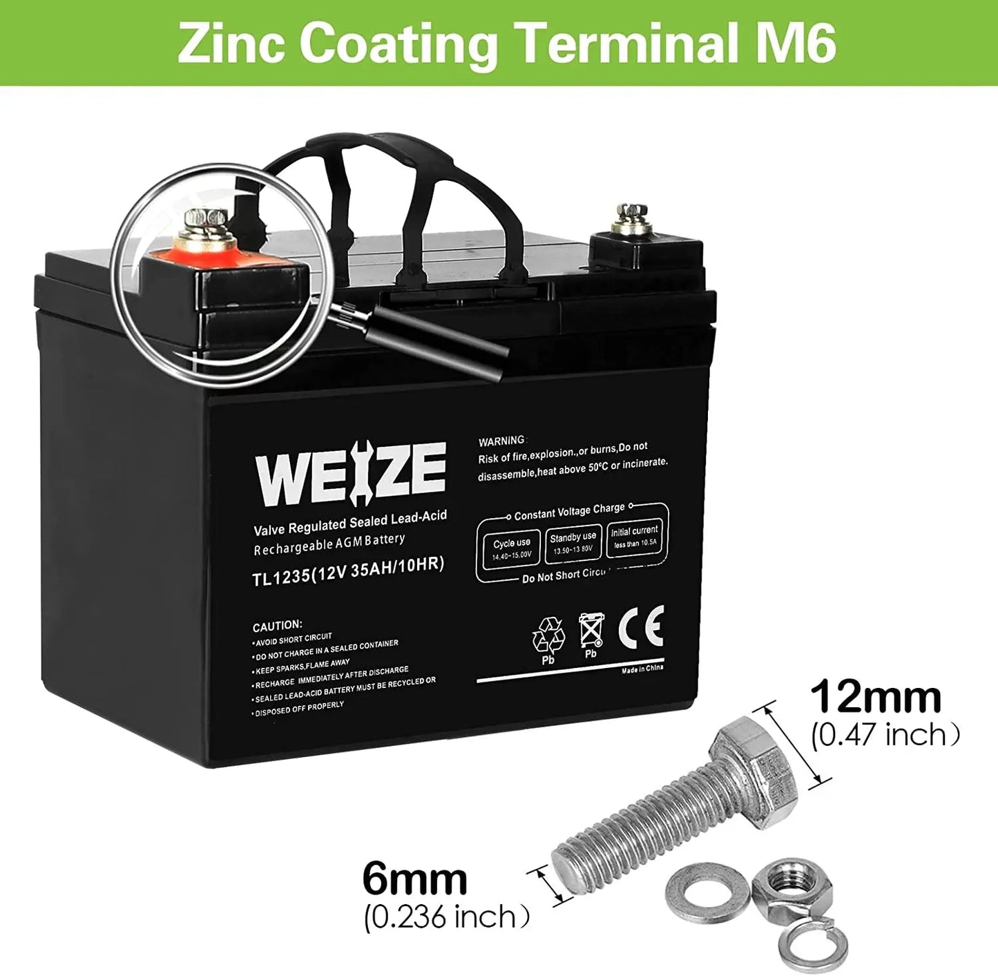 WEIZE 12V 35Ah SLA Deep Cycle AGM Battery