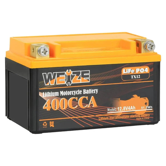 WEIZE 12V 4AH 400CCA LiFePO4 Lithium Motorcycle Battery