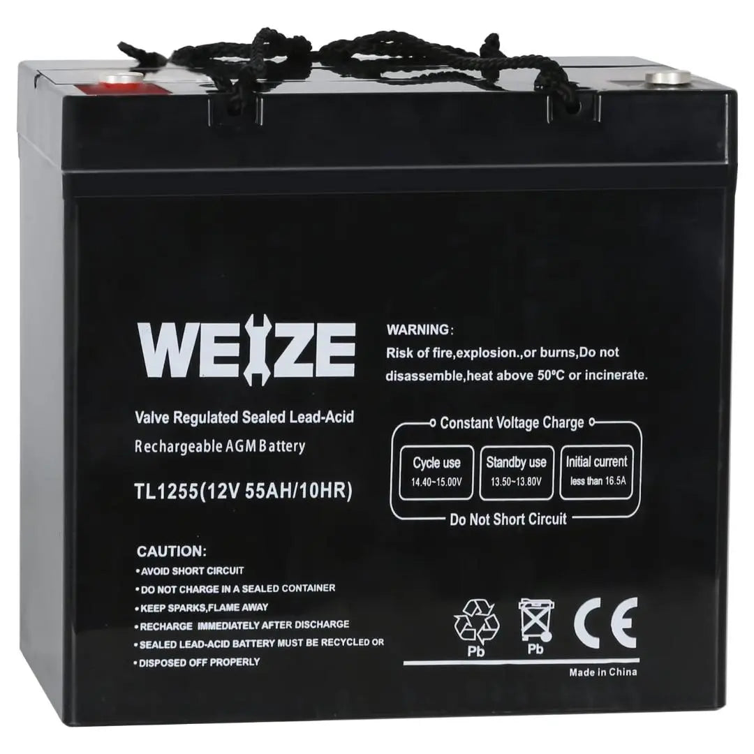 WEIZE 12V 55Ah AGM Deep Cycle Sealed Lead Acid Battery