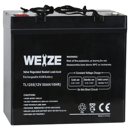 WEIZE 12V 55Ah AGM Deep Cycle Sealed Lead Acid Battery