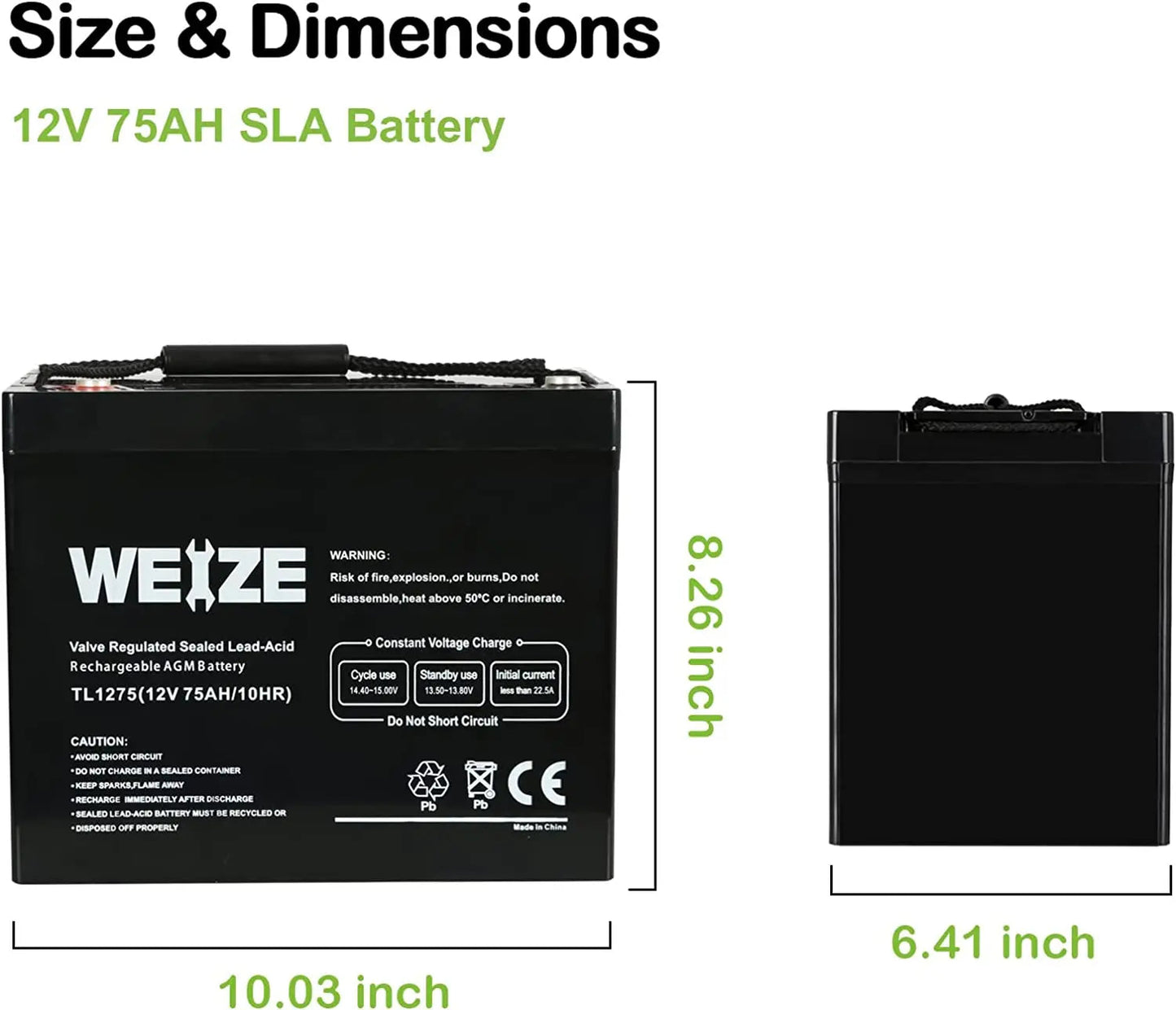 WEIZE 12V 75Ah SLA Deep Cycle AGM Battery