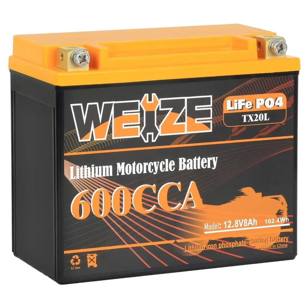 WEIZE 12V 8AH Group 20, 600CCA LiFePO4 Lithium Motorcycle Battery