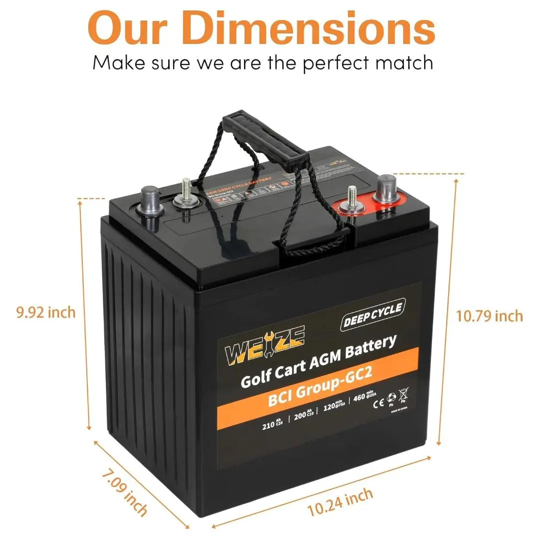 WEIZE 6V 210Ah BCI Group GC2 AGM Golf Cart Battery