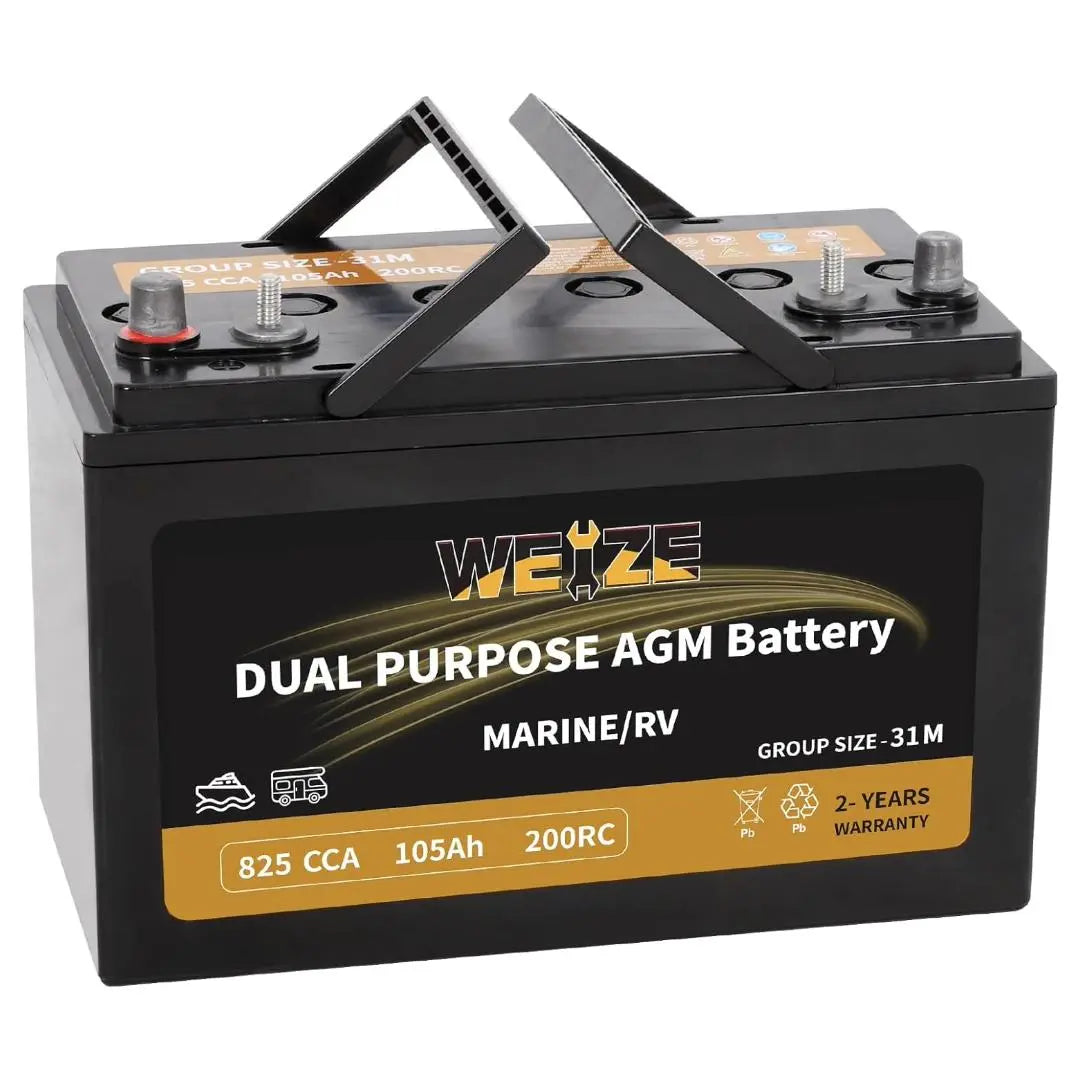 WEIZE BCI Group 31M 12V 105AH Dual Purpose AGM Battery, Starter & Deep Cycle, Marine & RV Battery