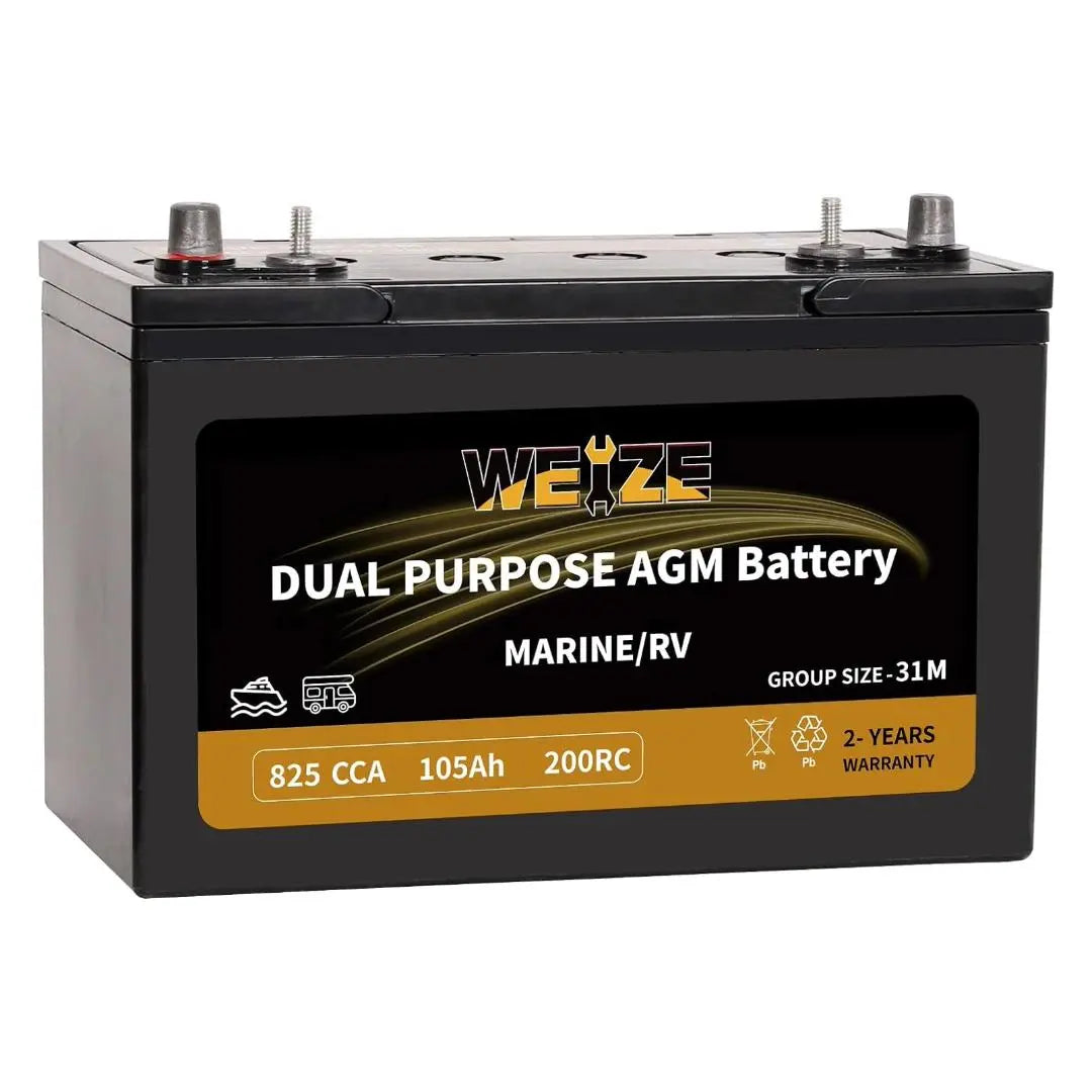 WEIZE BCI Group 31M 12V 105AH Dual Purpose AGM Battery, Starter & Deep Cycle, Marine & RV Battery