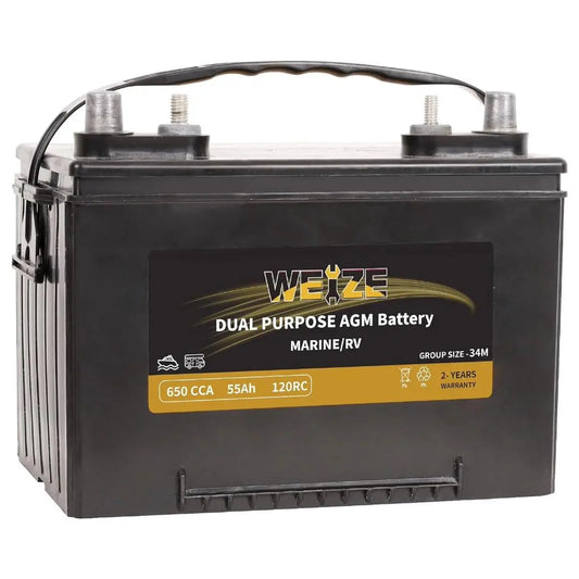 WEIZE BCI Group 34M 12V 55AH Dual Purpose AGM Battery, Starter & Deep Cycle, Marine & RV Battery