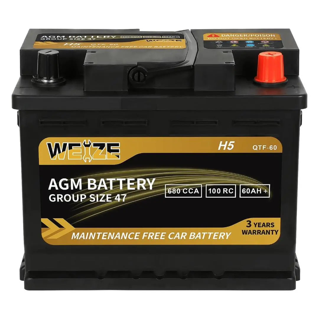 WEIZE Platinum AGM Car Battery BCI Group 47 - 12V 60Ah H5 Automotive Battery