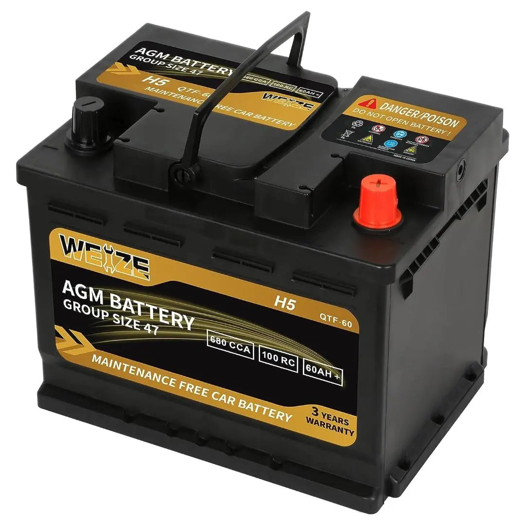 WEIZE Platinum AGM Car Battery BCI Group 47 - 12V 60Ah H5 Automotive Battery