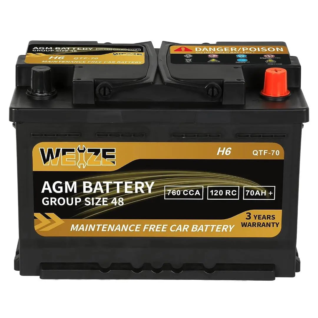 WEIZE Platinum AGM Car Battery BCI Group 48 - 12V 70Ah H6 Automotive Battery