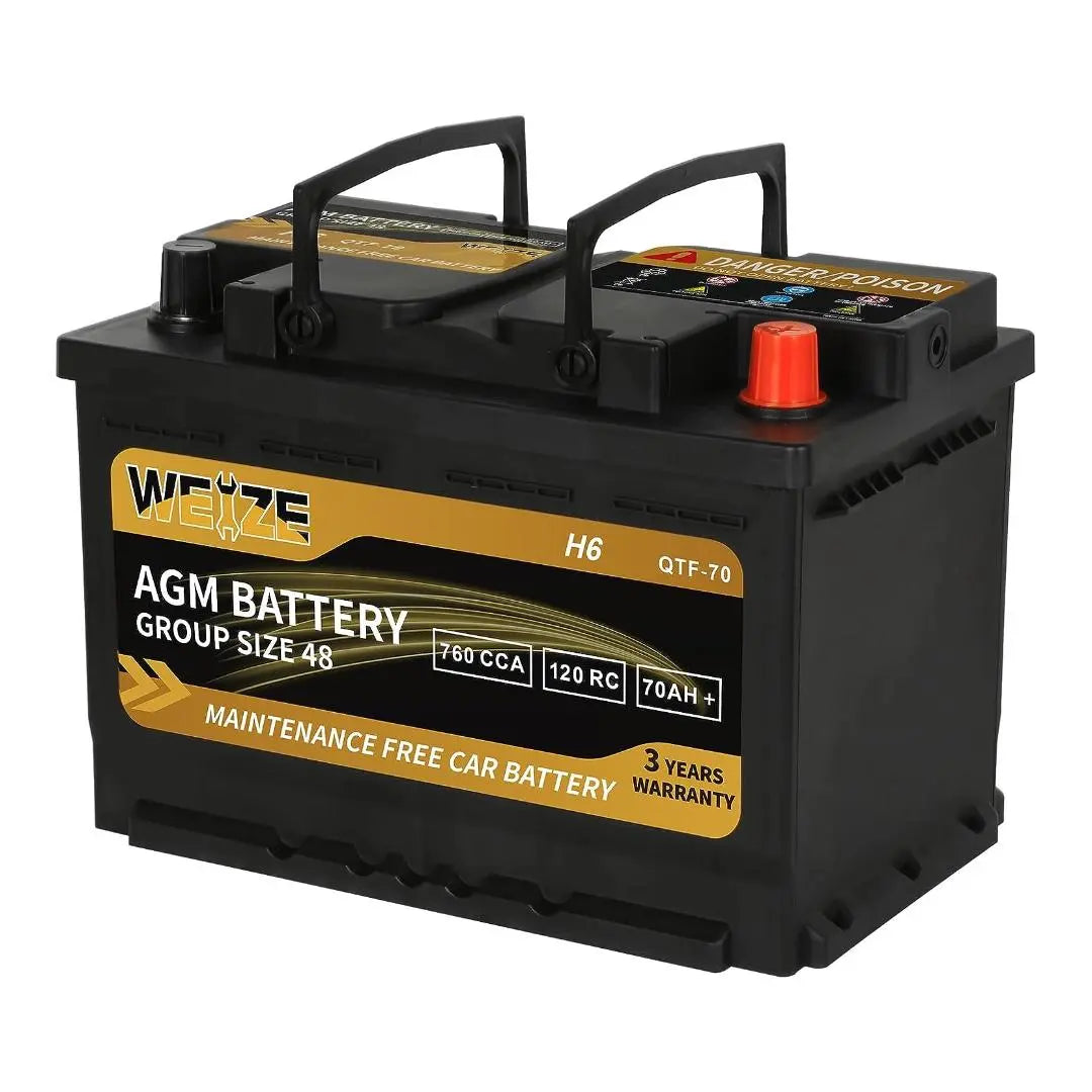 WEIZE Platinum AGM Car Battery BCI Group 48 - 12V 70Ah H6 Automotive Battery