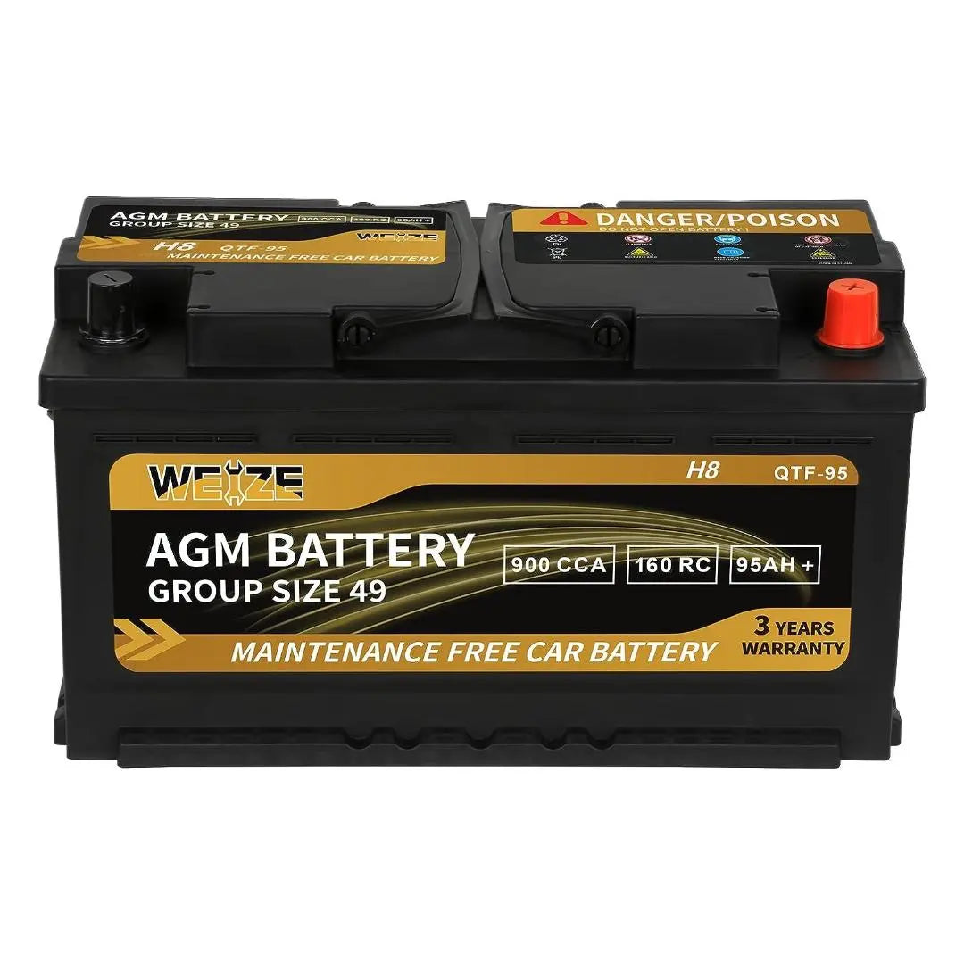 WEIZE Platinum AGM Car Battery BCI Group 49 - 12V 95Ah H8 Automotive Battery