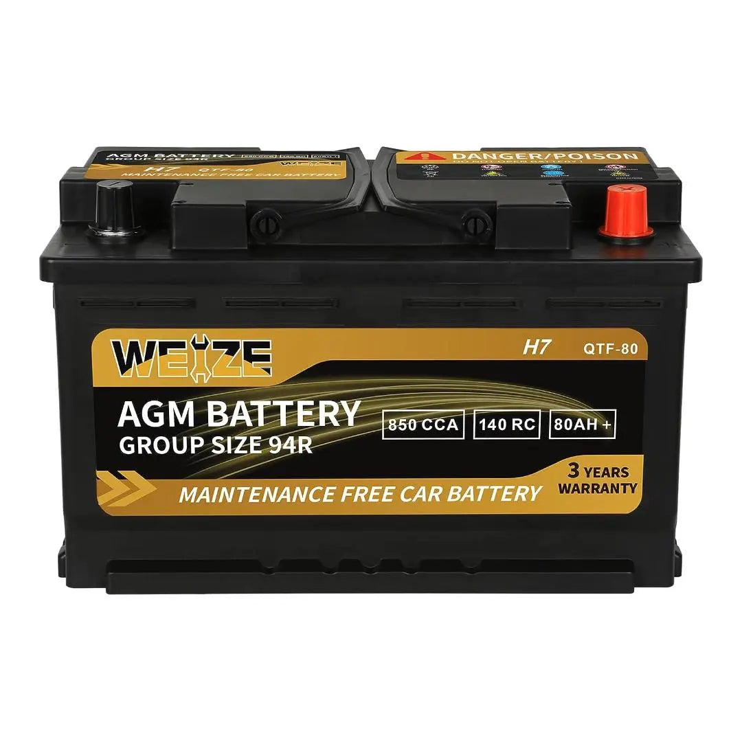 WEIZE Platinum AGM Car Battery BCI Group 94R - 12V 80Ah H7 Automotive Battery