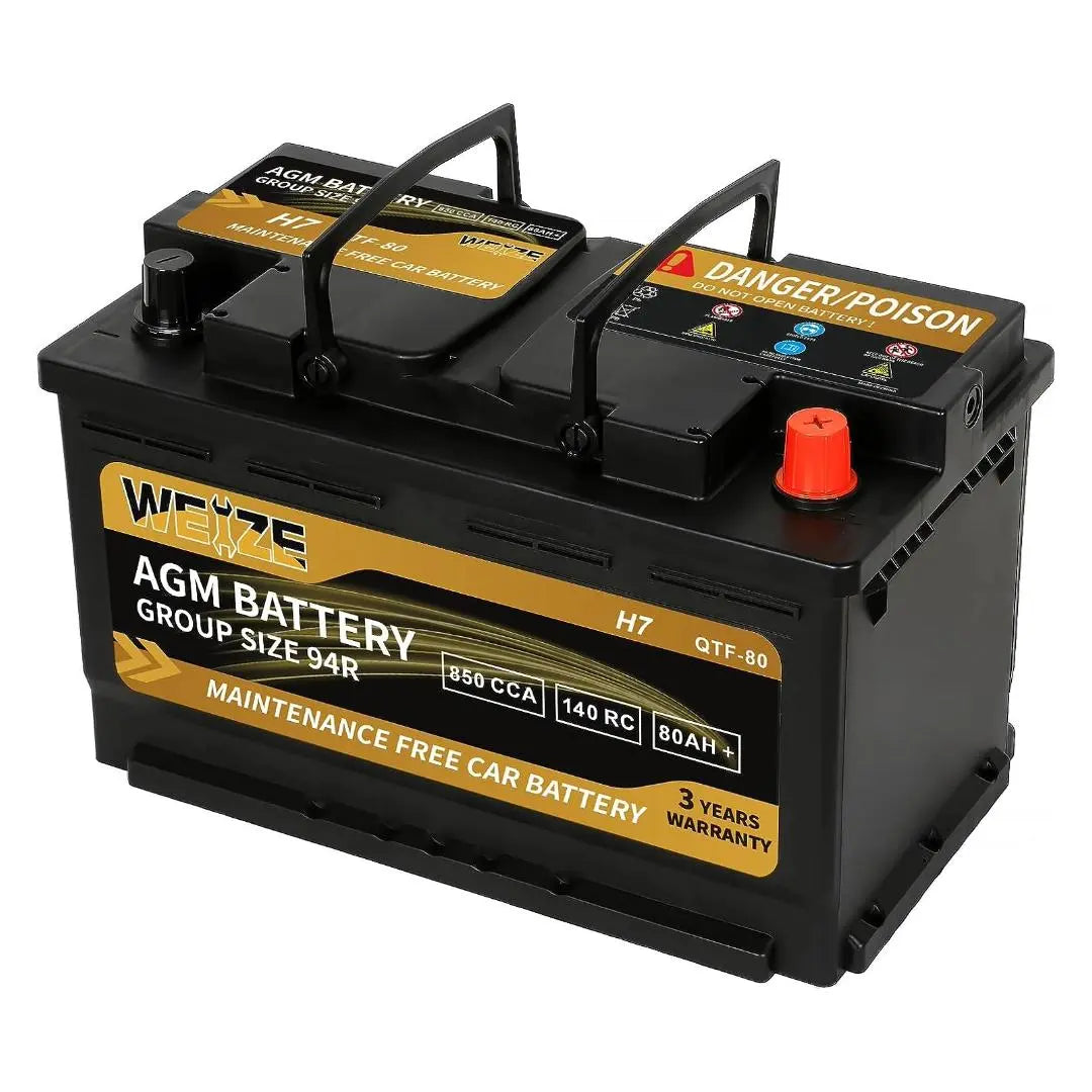 WEIZE Platinum AGM Car Battery BCI Group 94R - 12V 80Ah H7 Automotive Battery