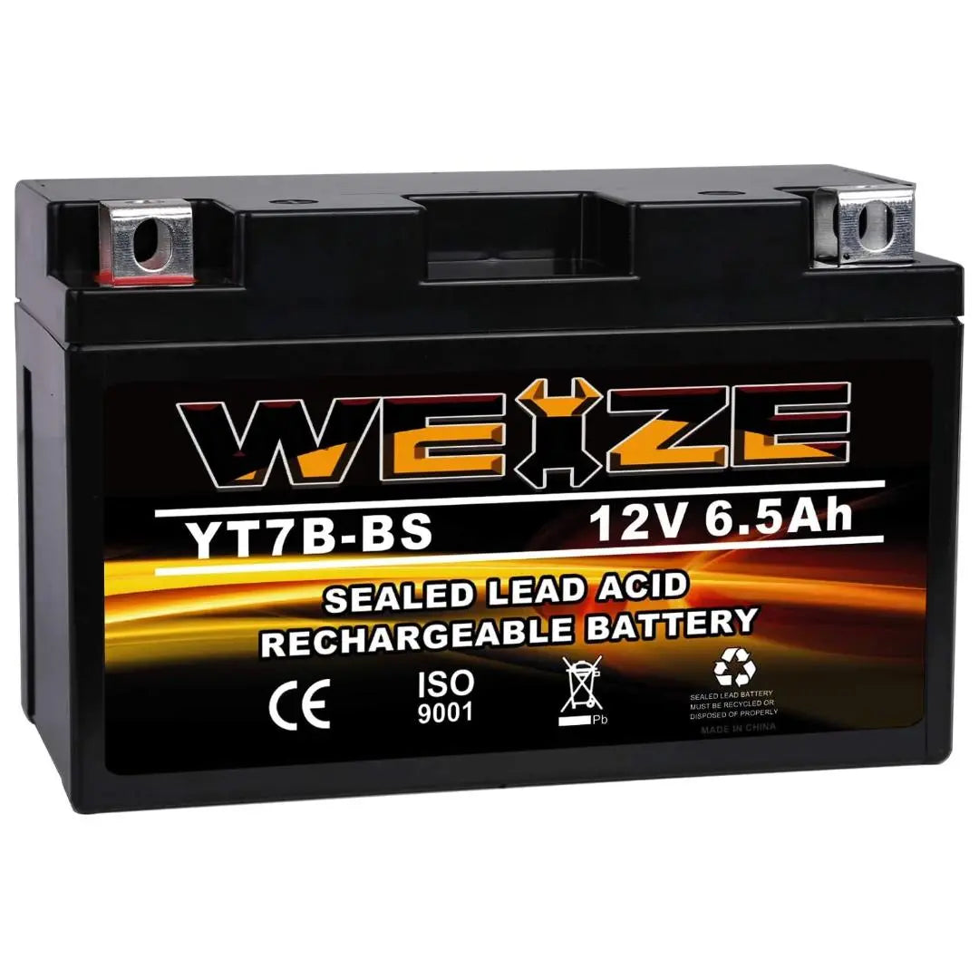 WEIZE YT7B-BS 12V 6.5Ah High Performance - Maintenance Free - Sealed AGM Motorcycle Battery YT7B BS For Yamaha ATV