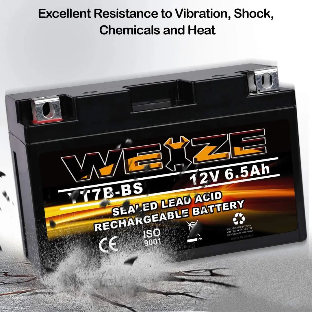 WEIZE YT7B-BS 12V 6.5Ah High Performance - Maintenance Free - Sealed AGM Motorcycle Battery YT7B BS For Yamaha ATV