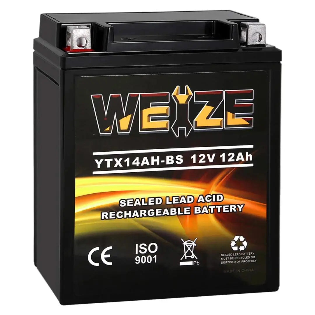 WEIZE YTX14AH-BS 12V 12Ah High Performance-Maintenance Free-Sealed AGM ATV Motorcycle Battery for Polaris Sportsman 570 Trail Blazer 250 Ranger 400 500 Suzuki King Quad 300 QuadRunner 250