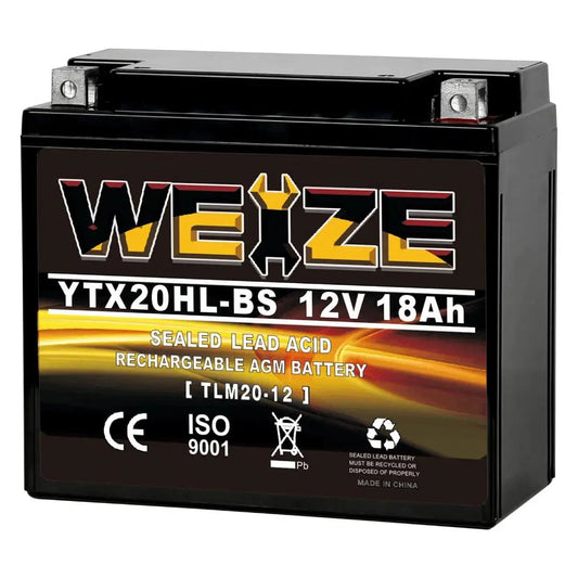 WEIZE YTX20HL-BS 12V 18Ah High Performance-Maintenance Free-Sealed AGM ETX20HL BS Motorcycle Battery